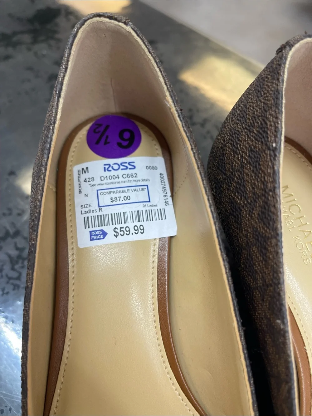 Michael Kors Brown Logo-Print Pointed Toe Flats with Tan Cap